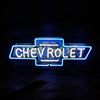 Chevrolet neon bowtie logo sign with blue tubing and CHEVROLET lettering