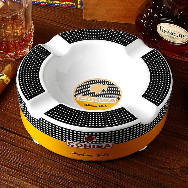 Cohiba-Style 4-Rest Ceramic Cigar Ashtray (Round, Luxury Finish)