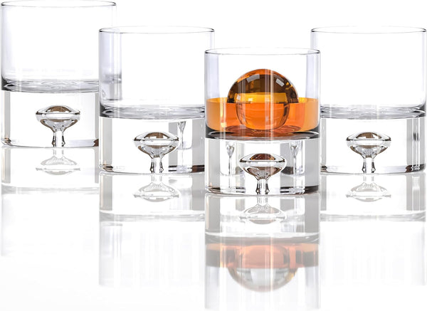 Crystal Bubble Heavy Base Whiskey Glass Tumbler - Set of 4 (9.5oz) For the Bar Lemonsoda