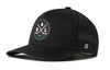 Black 5-panel performance snapback hat with DAL X Flexfit logo and side perforations