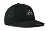 Black 5-panel performance snapback hat with right-side DAL X Flexfit logo and perforations