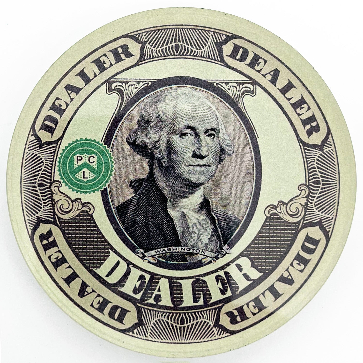 Crystal Poker Dealer Buttons - Dead Presidents