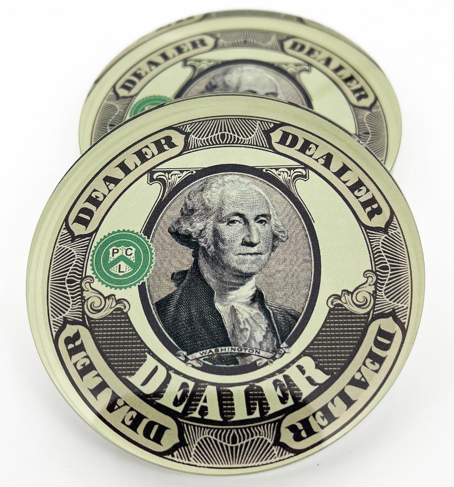 Crystal Poker Dealer Buttons - Dead Presidents