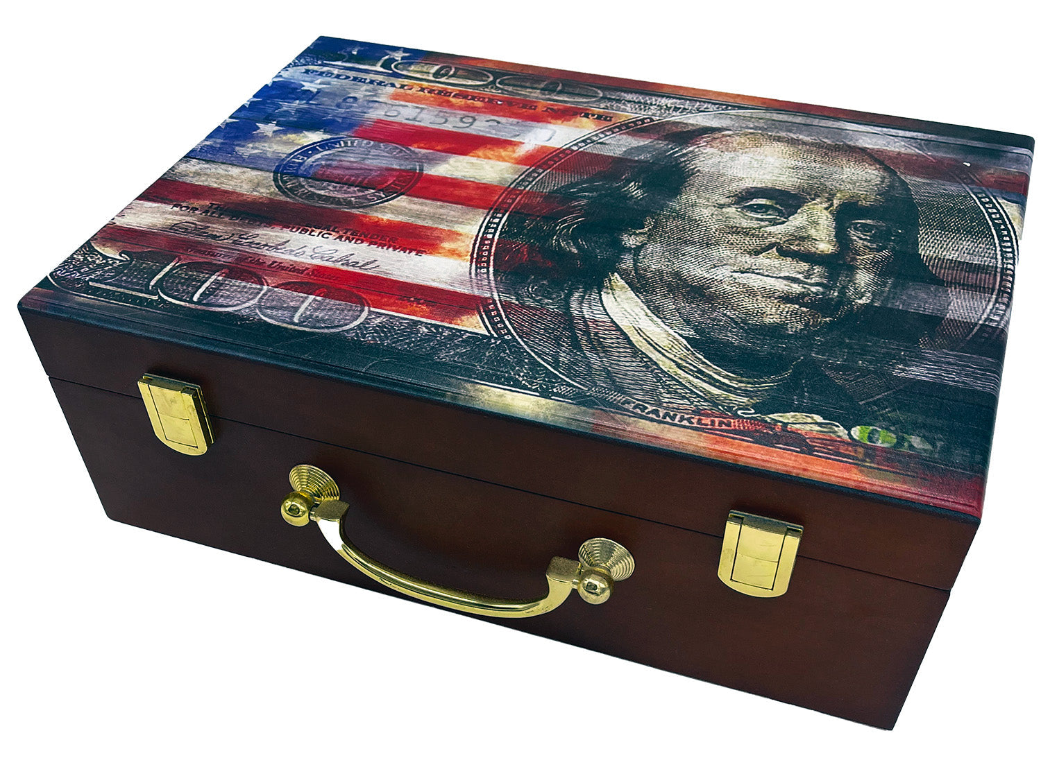 Dead Presidents - Premium 500 Capacity Mahogany Wooden Poker Chip Case