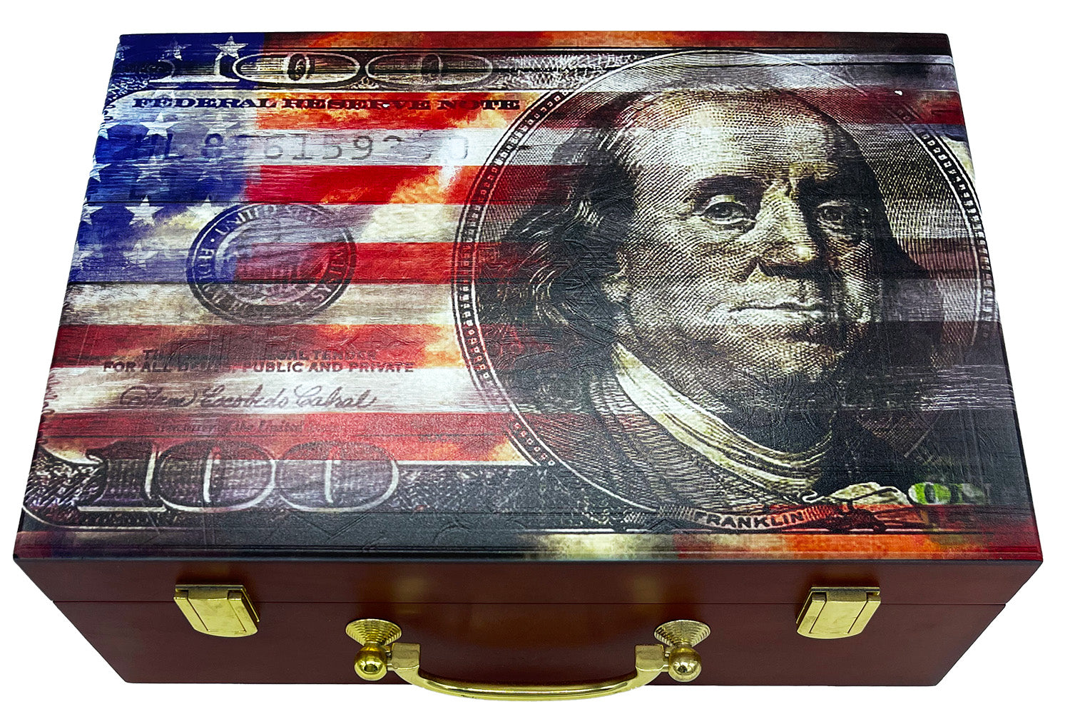 Dead Presidents - Premium 500 Capacity Mahogany Wooden Poker Chip Case