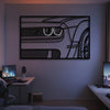 Metal neon framed wall art with car front design graphic panel