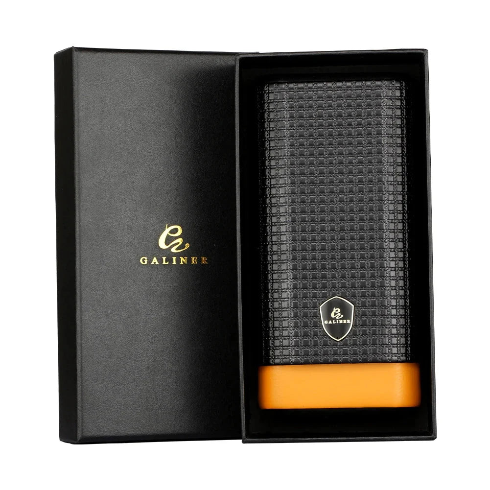 GALINER Leather & Cedar Wood Cigar Case – 3-Tube Portable Cigar Holder