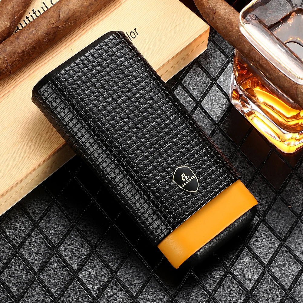 GALINER Leather & Cedar Wood Cigar Case – 3-Tube Portable Cigar Holder