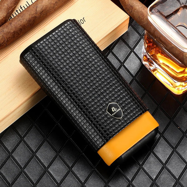 GALINER Leather & Cedar Wood Cigar Case – 3-Tube Portable Cigar Holder