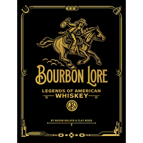 Hardcover whiskey legends book with black-and-gold cover art and rider on horseback