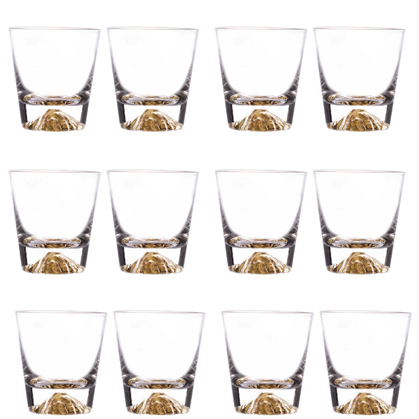 Whiskey Glasses Crystal Clear Gold Heavy Base Bourbon - Set of 4