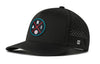 Black 5-panel baseball cap with circular ARI logo patch and perforated right side panel