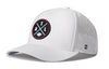 White 5-panel performance snapback hat with circular ATL logo and perforated side panels