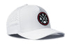 White 5-panel performance cap with perforated side dots and circular ATL logo patch