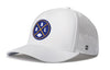 White 5-panel performance snapback hat with BAL logo patch and perforated side panels