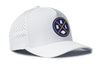 White 5-panel performance snapback hat with BAL logo and perforated side venting