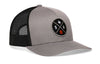 Gray trucker hat with black mesh back and round SA logo patch on the front panel