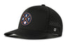 Black 5-panel baseball cap with front Detroit-style logo and perforated side panels