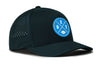 Dark teal 5-panel performance snapback hat with circular DET X logo on front