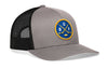Gray Buffalo hockey trucker hat with snapback, black mesh back, front round patch