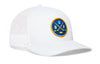 White Buffalo hockey trucker hat with snapback, front round patch logo, mesh back