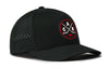 Black 5-panel performance hat, side view with ACR logo patch and perforated panel