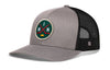 Gray front trucker hat with black mesh back, round hockey logo patch, and H side emblem.