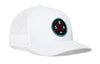 White trucker hat with white mesh sides, curved brim, and SEA X logo patch