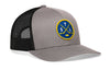 Gray front trucker hat with black mesh side panels and circular STL patch.