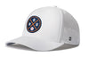 White baseball performance 5-panel hat with HOU logo patch and perforated side panels
