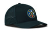 Deep green 5-panel performance snapback hat with perforated side panels and logo patch
