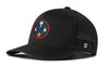 Black 5-panel snapback hat with basketball logo patch, dotted perforations, and H logo