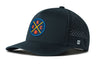 Navy 5-panel performance mesh snapback hat with basketball crest patch