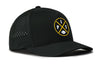 Black 5-panel baseball cap with PIT X patch on front and perforated side holes
