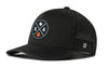 Black 5-panel basketball cap with perforated side and round front logo patch