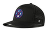 Black 5-panel baseball cap with TEX X circular logo, perforated side, snapback