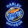 Harley Davidson Miller Lite neon sign with Harley, Miller and 1211 on clear panel
