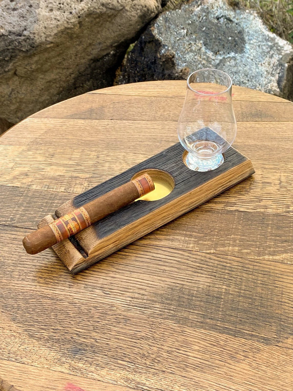 Barrel Stave Cigar Ashtray - With Glencairn Glass For the Bar Desert Barrel Designs