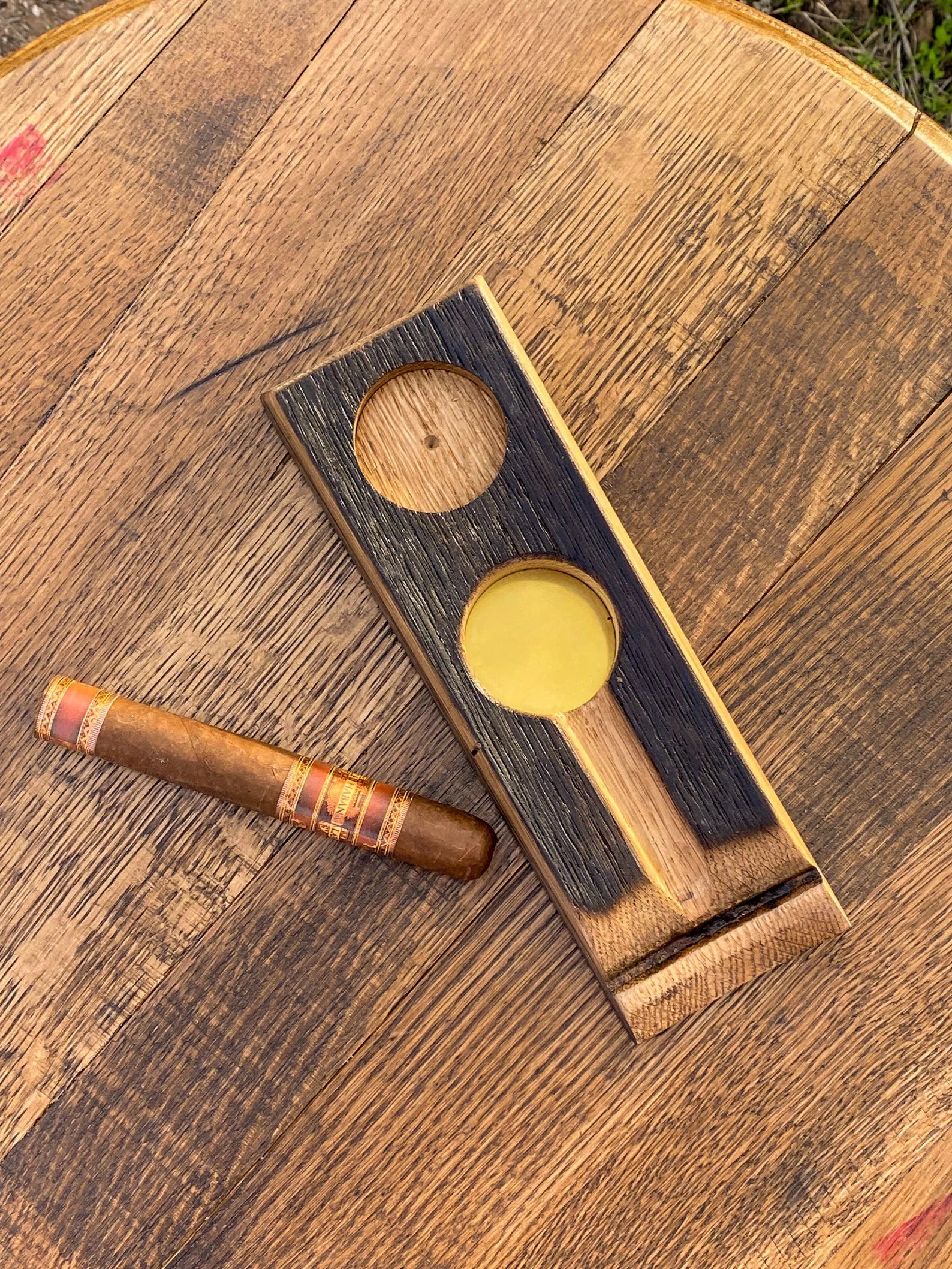 Barrel Stave Cigar Ashtray - With Glencairn Glass For the Bar Desert Barrel Designs