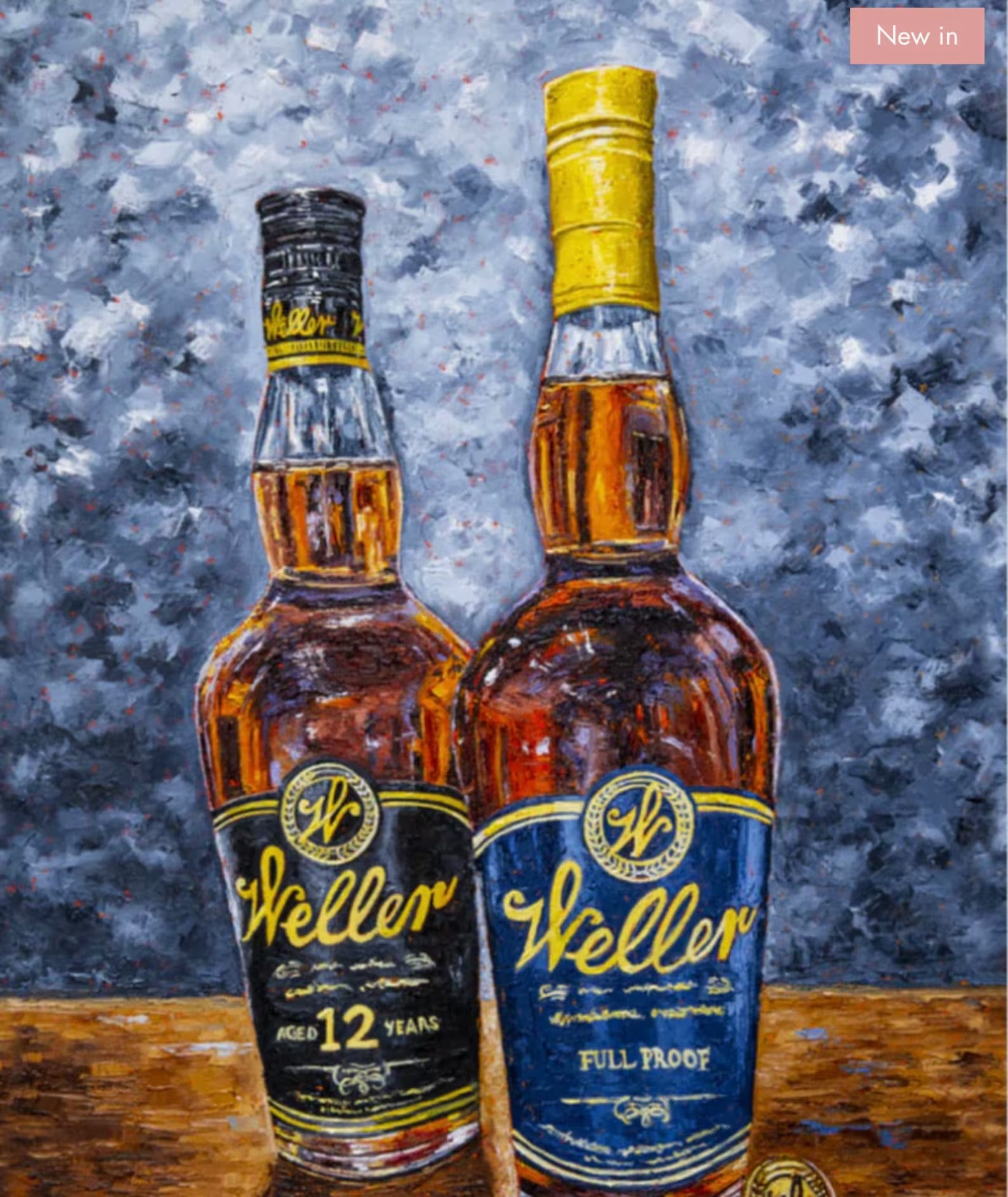 Bourbon Bottle Print - Weller Blue and Black For the Man Cave Kim Perry Studios