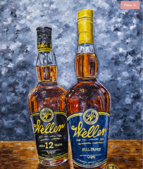 Bourbon Bottle Print - Weller Blue and Black For the Man Cave Kim Perry Studios