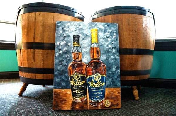 Bourbon Bottle Print - Weller Blue and Black For the Man Cave Kim Perry Studios