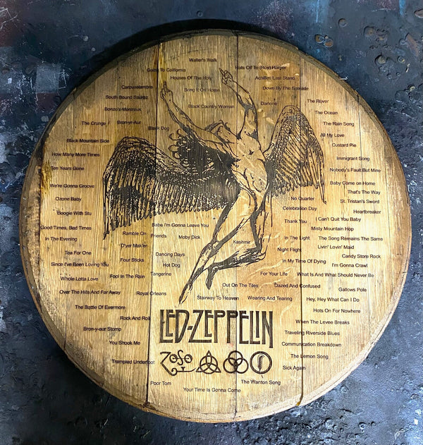 Led Zeppelin - Song Collection Bourbon Barrel Lid For the Music Lover Agape Farms