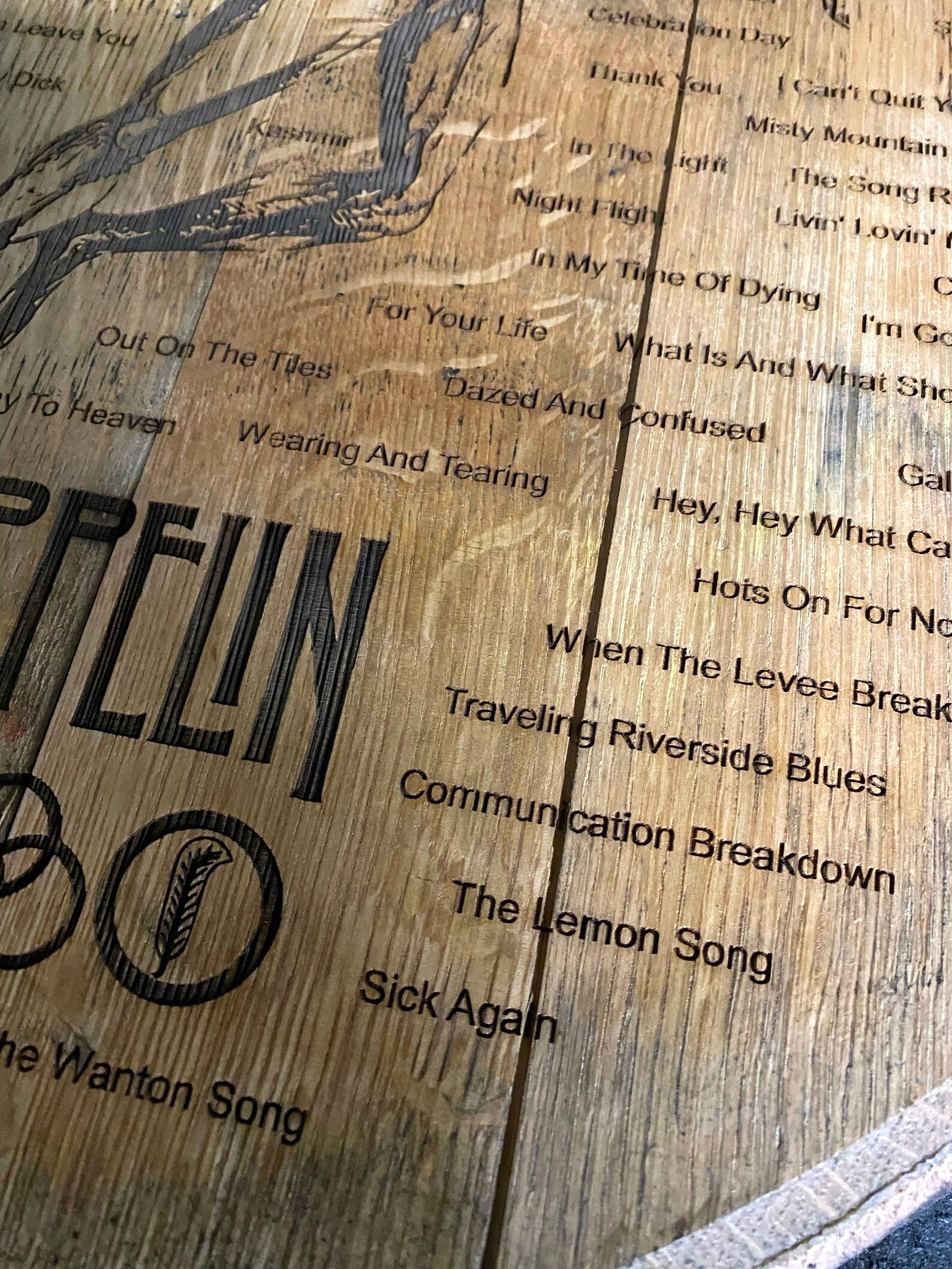 Led Zeppelin - Song Collection Bourbon Barrel Lid For the Music Lover Agape Farms