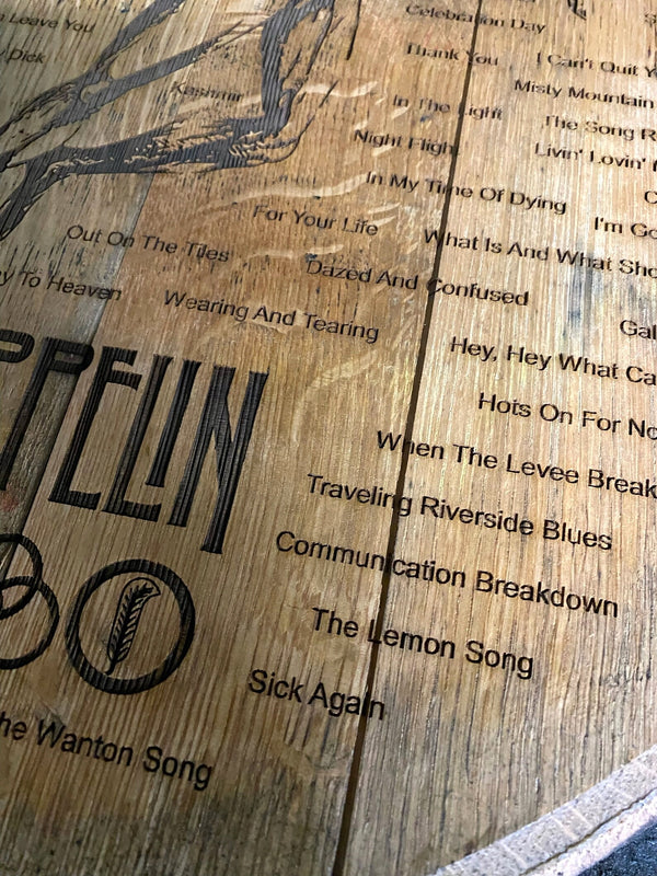 Led Zeppelin - Song Collection Bourbon Barrel Lid For the Music Lover Agape Farms