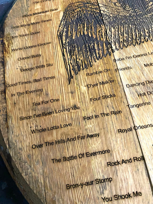 Led Zeppelin - Song Collection Bourbon Barrel Lid For the Music Lover Agape Farms