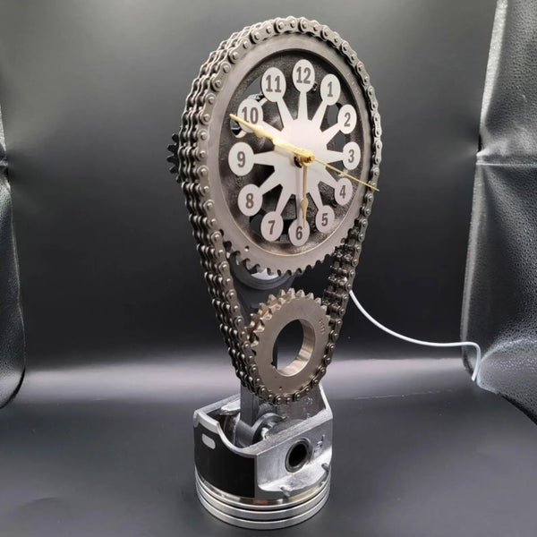motorized gears Chevy Small Block Timing Chain Clock with Rotating Gears, Corvette Powder Coated Red / Gold Hands