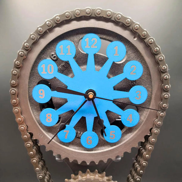 block of gear Chevy Big Block 454 Timing Chain Clock with Rotating Gears, Powder Coated Powder Coated Black / Black Hands