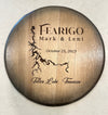 Custom made Bourbon Barrel Bistro/Pub Table Table with glass insert- Custom designed laser engraving available