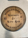 Custom made Bourbon Barrel Bistro/Pub Table Table with glass insert- Custom designed laser engraving available